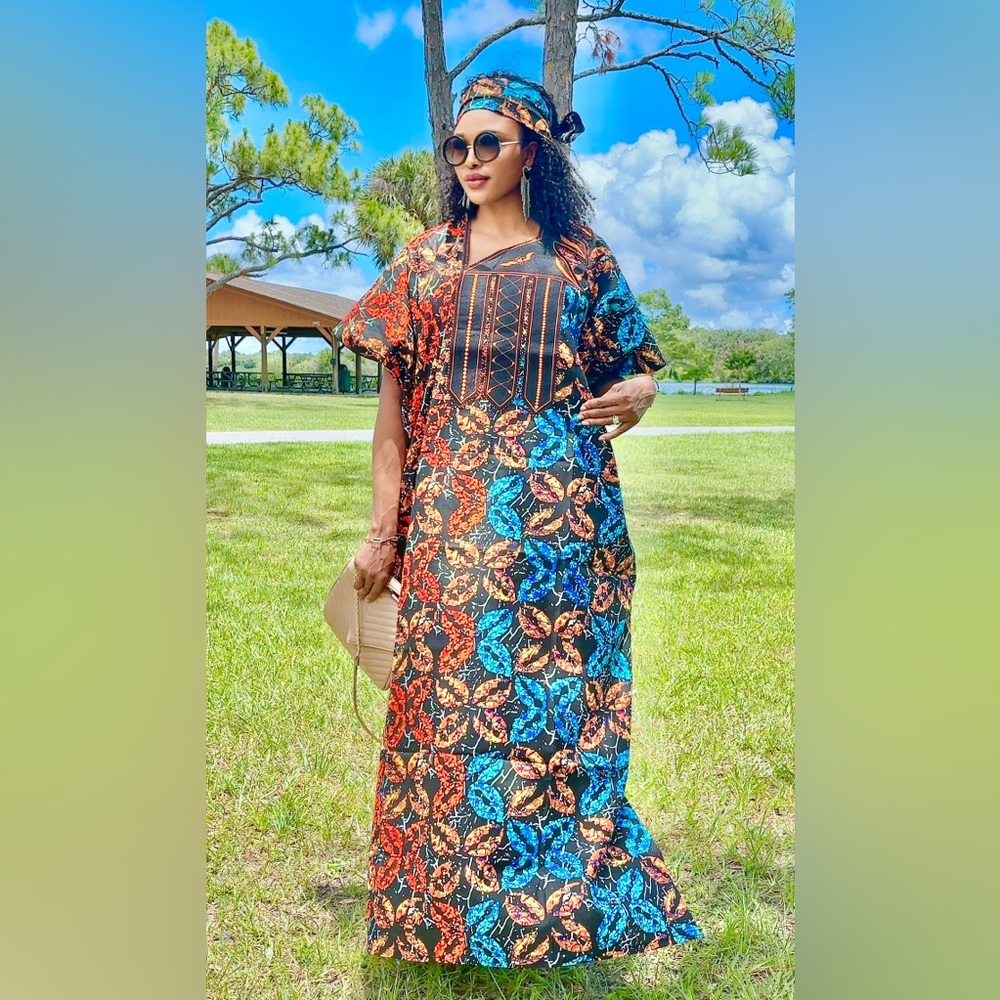SOLD!!! Authentic African Bubu gown with embroidery |Scarf included | Loose Fit